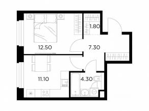 ЖК «Квартал Белый Град», планировка 1-комнатной квартиры, 37.00 м²
