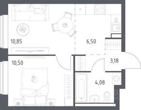 ЖК «Новое Видное», планировка 1-комнатной квартиры, 35.11 м²