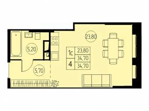 ЖК «31 квартал», планировка студии, 34.70 м²