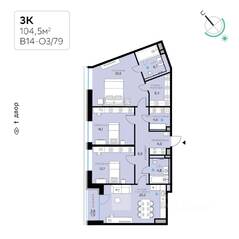 ЖК «СберСити», планировка 3-комнатной квартиры, 104.50 м²