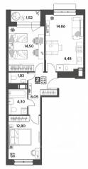 ЖК Арт-квартал «Публицист», планировка 2-комнатной квартиры, 62.34 м²