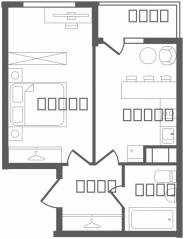 ЖК «Ювента», планировка 1-комнатной квартиры, 42.70 м²