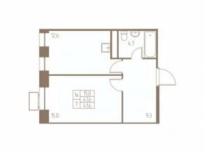 ЖК «Фабрикант», планировка 1-комнатной квартиры, 41.60 м²
