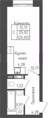 ЖК «Зеленый Оазис-Город», планировка студии, 25.02 м²