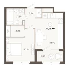 ЖК «Знатный», планировка 1-комнатной квартиры, 34.75 м²