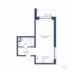 ЖК «Цветочный город», планировка студии, 39.40 м²