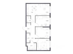 ЖК «Пригород Лесное», планировка 3-комнатной квартиры, 71.52 м²
