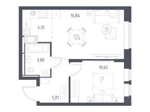 ЖК «Большое Путилково», планировка 1-комнатной квартиры, 40.47 м²