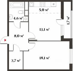 ЖК Миниполис «Восемь кленов», планировка 2-комнатной квартиры, 52.50 м²