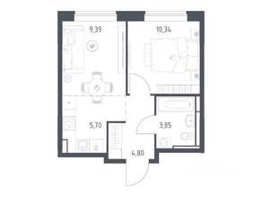 ЖК «Богдановский Лес», планировка 1-комнатной квартиры, 34.08 м²