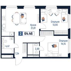 ЖК «Максималист», планировка 2-комнатной квартиры, 64.46 м²