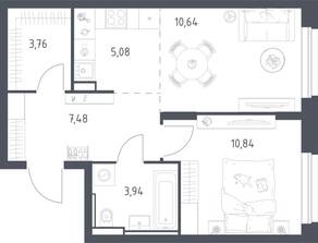 ЖК «Квартал Строгино», планировка 1-комнатной квартиры, 41.50 м²