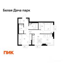 ЖК «Белая Дача парк», планировка 2-комнатной квартиры, 51.30 м²
