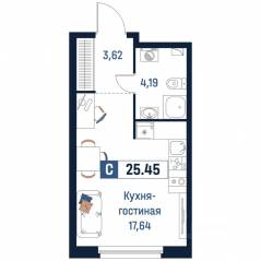 ЖК «Максималист», планировка студии, 25.45 м²