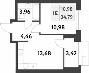 ЖК «Smart Garden», планировка 1-комнатной квартиры, 34.70 м²