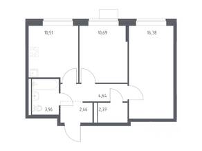 ЖК «Подольские Кварталы», планировка 2-комнатной квартиры, 51.21 м²