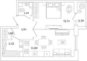 ЖК «Кинопарк», планировка 1-комнатной квартиры, 39.51 м²