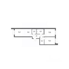 ЖК «Парусная 1», планировка 3-комнатной квартиры, 68.90 м²