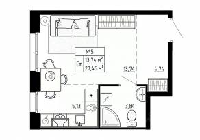 МЖК «Аннино Сити», планировка студии, 27.45 м²