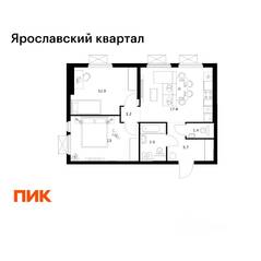ЖК «Ярославский квартал», планировка 2-комнатной квартиры, 55.40 м²