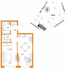 ЖК «Страна.Парковая», планировка 1-комнатной квартиры, 47.19 м²