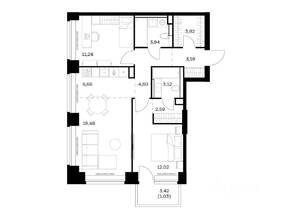 ЖК «Nova», планировка 2-комнатной квартиры, 68.72 м²