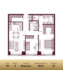 ЖК «Prime Park», планировка 3-комнатной квартиры, 84.30 м²