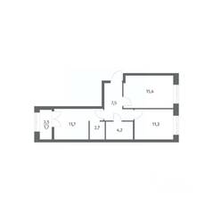 ЖК «NEWПИТЕР», планировка 2-комнатной квартиры, 54.55 м²