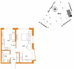 ЖК «Страна.Парковая», планировка 1-комнатной квартиры, 44.15 м²
