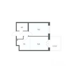 ЖК «Парусная 1», планировка 2-комнатной квартиры, 44.10 м²