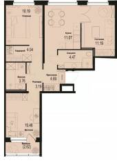 ЖК «ID Murino III», планировка 3-комнатной квартиры, 64.05 м²