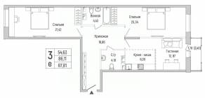 ЖК «Riga Hills», планировка 3-комнатной квартиры, 87.81 м²