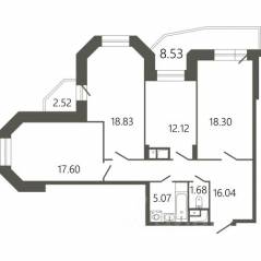 ЖК «Мессиер 18», планировка 3-комнатной квартиры, 93.46 м²