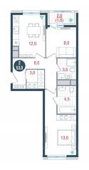 ЖК «Русич Кантемировский», планировка 2-комнатной квартиры, 53.00 м²