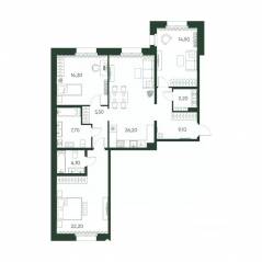 ЖК «Моисеенко, 10», планировка 3-комнатной квартиры, 108.90 м²