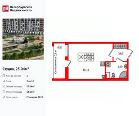 ЖК «Город звезд», планировка студии, 25.04 м²