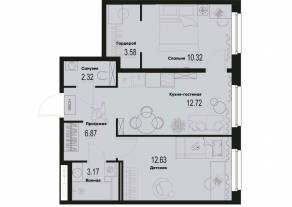 ЖК «ID Murino III», планировка 2-комнатной квартиры, 51.61 м²