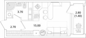 ЖК «Тайм Сквер», планировка студии, 23.00 м²