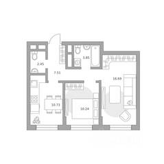 МЖК «Живописный», планировка 2-комнатной квартиры, 51.47 м²