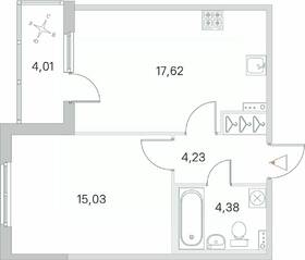 МЖК «Любоград», планировка 1-комнатной квартиры, 43.27 м²