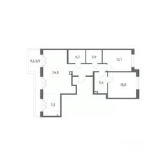 ЖК «Парусная 1», планировка 3-комнатной квартиры, 81.90 м²