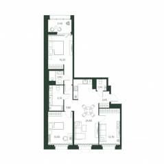 ЖК «Моисеенко, 10», планировка 3-комнатной квартиры, 88.20 м²