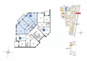 ЖК «Ново-Никольское», планировка 3-комнатной квартиры, 95.50 м²