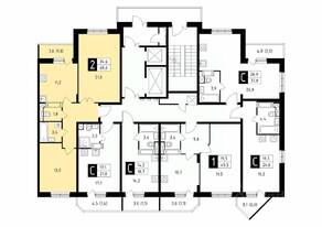 ЖК «Школьный (Климовск)», планировка 2-комнатной квартиры, 60.60 м²