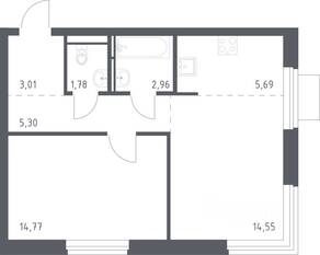 ЖК «Новое Видное», планировка 1-комнатной квартиры, 47.60 м²