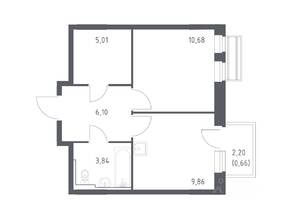 ЖК «Рублевский Квартал», планировка 1-комнатной квартиры, 36.15 м²