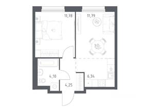 ЖК «Новое Внуково», планировка 1-комнатной квартиры, 38.26 м²