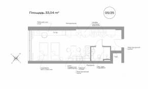 Апарт-комплекс «Well Московский», планировка 1-комнатной квартиры, 33.04 м²