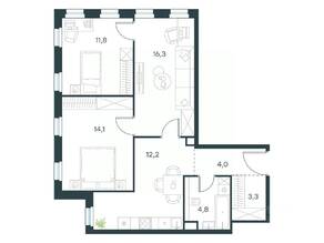 ЖК «Level Селигерская», планировка 3-комнатной квартиры, 66.50 м²