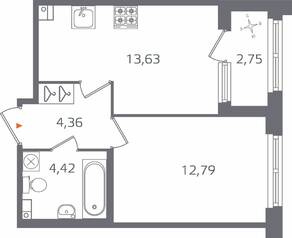 ЖК «Б15», планировка 1-комнатной квартиры, 36.58 м²